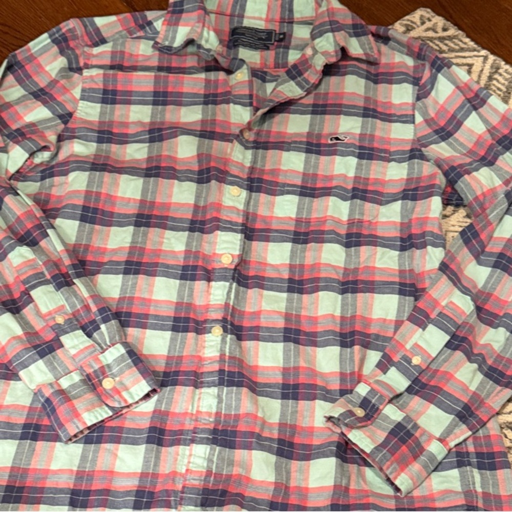 Vineyard Vines Plaid Button-Down in Mint, Pink & Navy